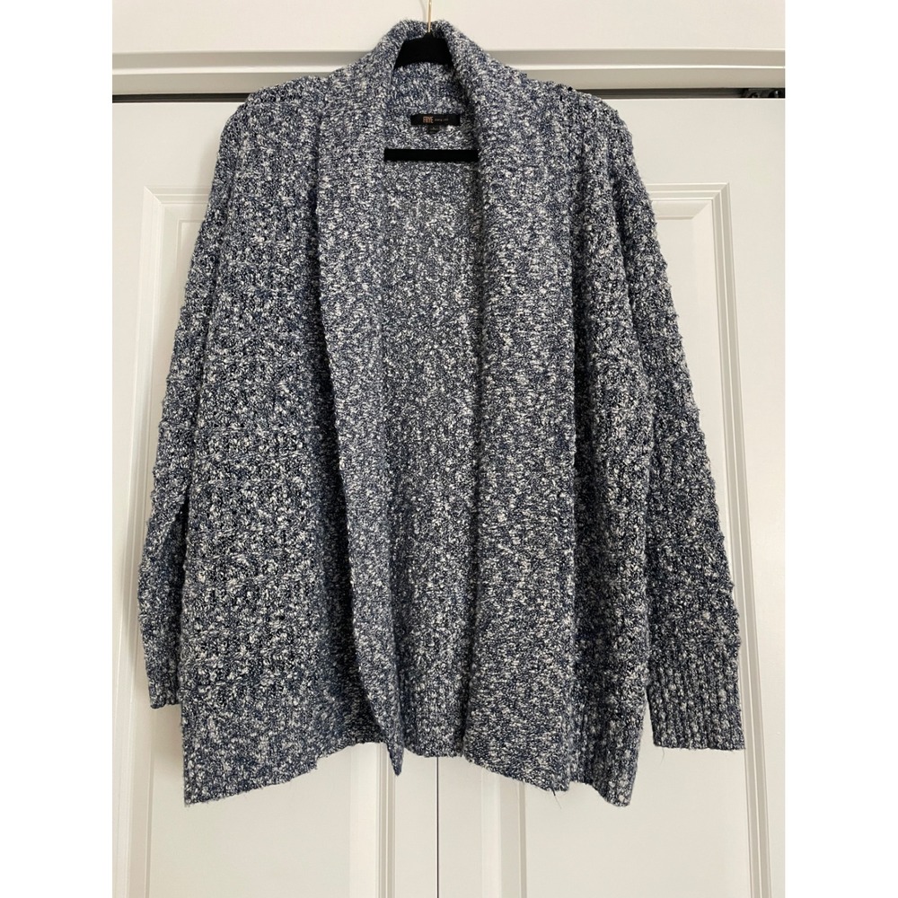 Frye Cardigan Open Front Oversized Marled Chunky Knit Blue Sweater Size L